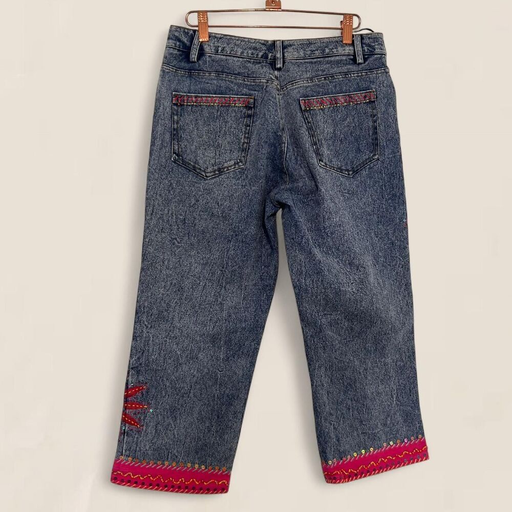 Vintage jeans Y2K Embroidered Flower small | artsy indie beaded cropped denim - Picture 3 of 8